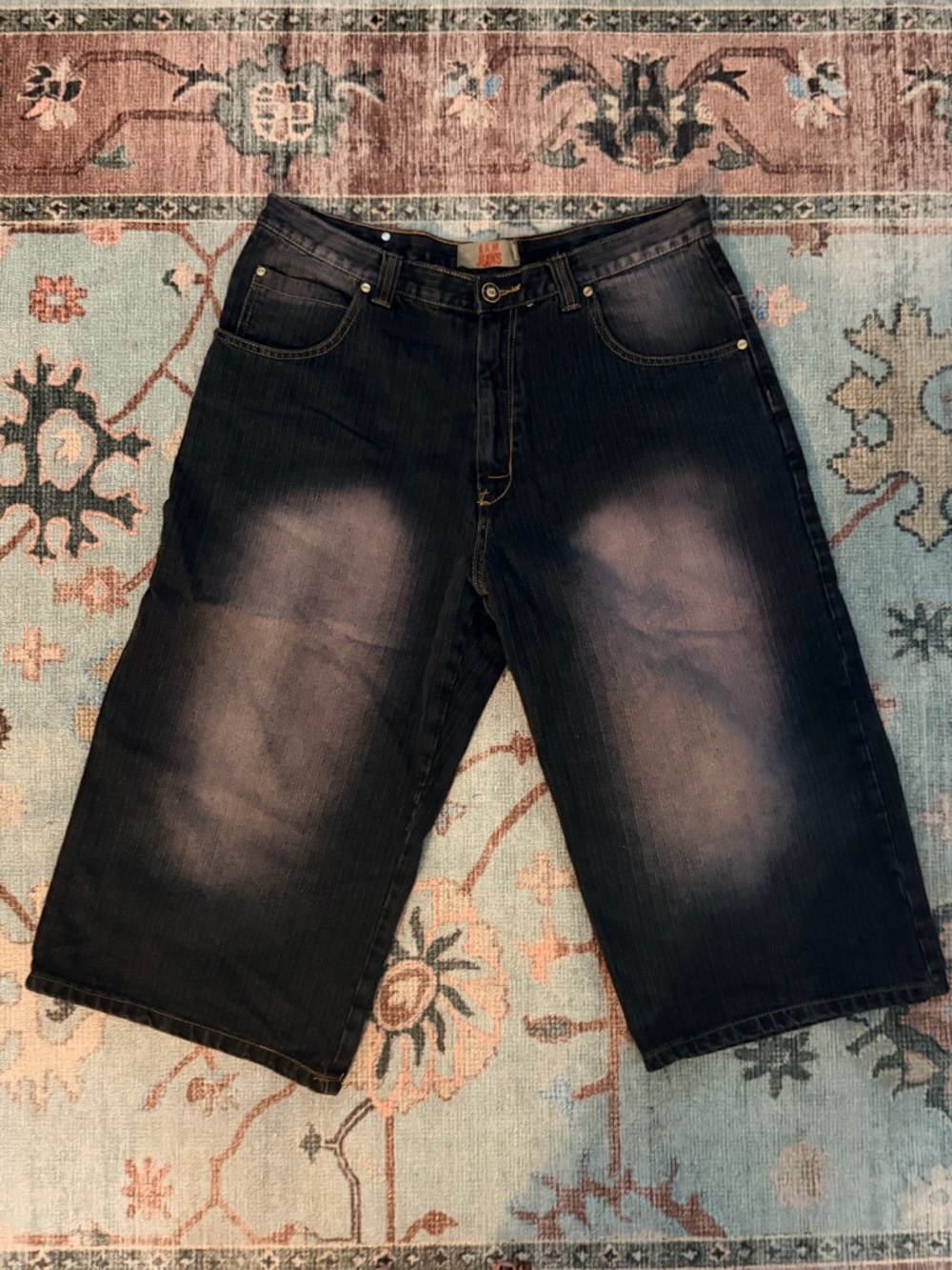 Men's Dark Wash Denim Shorts - Black Faded Finish